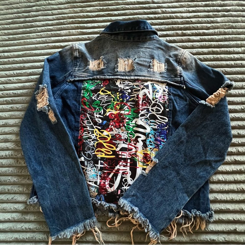 Y2K Graffiti Distressed Denim Jacket Live 4 Truth Women’s Size Small